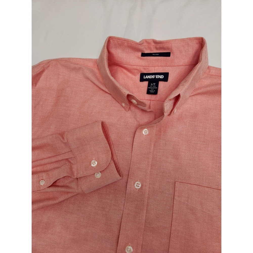 Lands' End Men's Traditional Fit Pink Button-Down Shirt Size 16-1/2 L/T